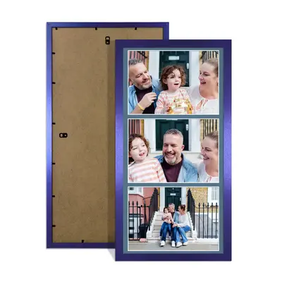 Purple Colour Multi Aperture Photo Frame 7X5 (x3) Pictures – Collage Wall Frame for Family Photos – 16x8 Picture Frame Size