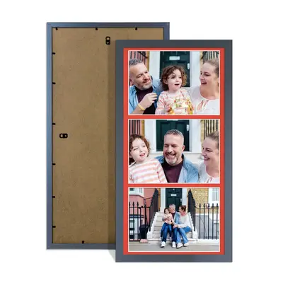Dark Grey Colour Multi Aperture Photo Frame 7X5 (x3) Pictures – Collage Wall Frame for Family Photos – 16x8 Picture Frame Size