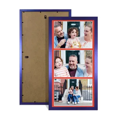 Purple Colour Multi Aperture Photo Frame 7X5 (x3) Pictures – Collage Wall Frame For Family Photos – 16x8 Picture Frame Size