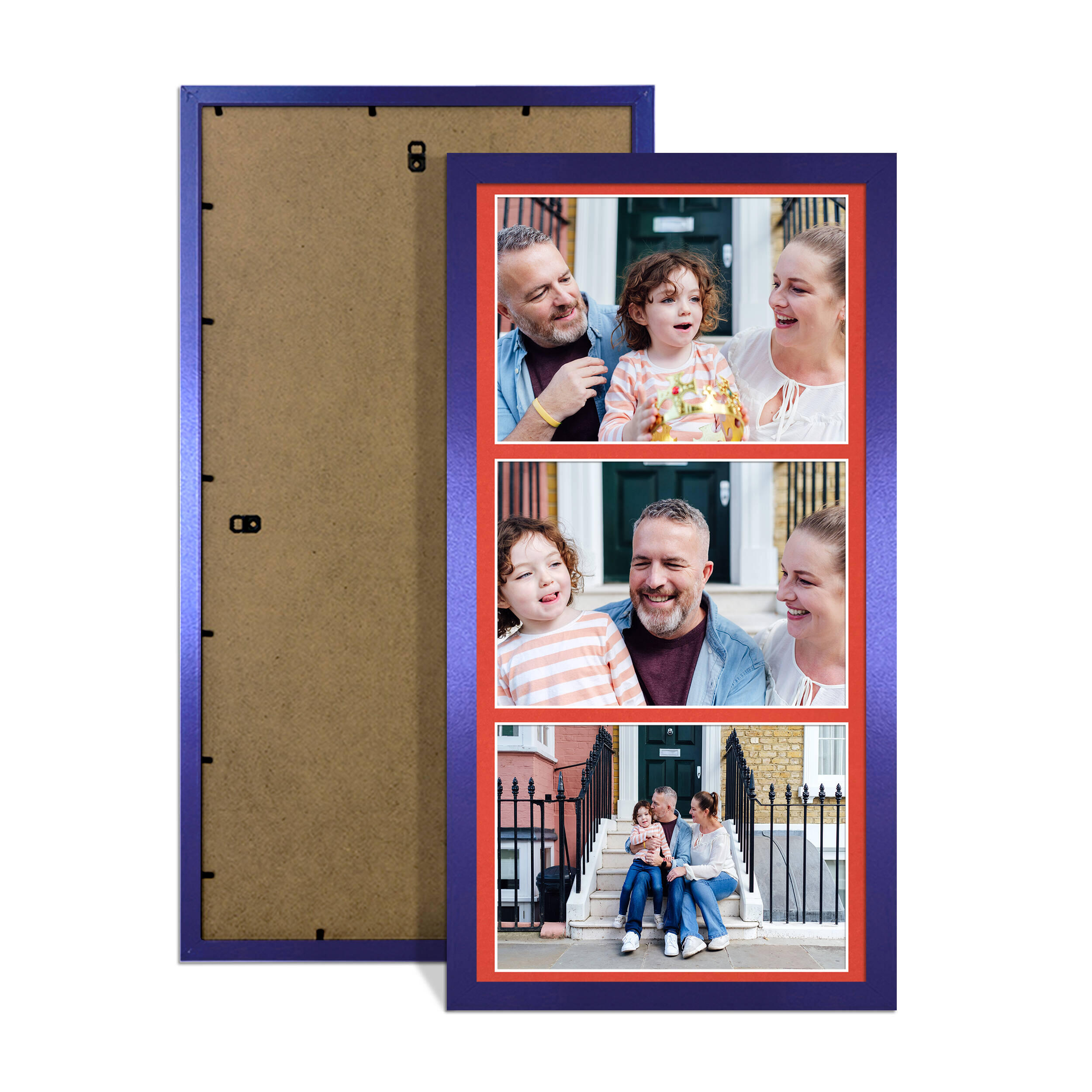 Purple Colour Multi Aperture Photo Frame 7X5 (x3) Pictures – Collage Wall Frame For Family Photos – 16x8 Picture Frame Size