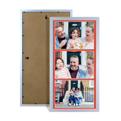 Silver Colour Multi Aperture Photo Frame 7X5 (x3) Pictures – Collage Wall Frame For Family Photos – 16x8 Picture Frame Size