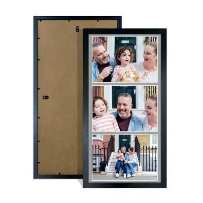 Black Colour Multi Aperture Photo Frame 7X5 (x3) Pictures – Collage Wall Frame For Family Photos – 16x8 Picture Frame Size