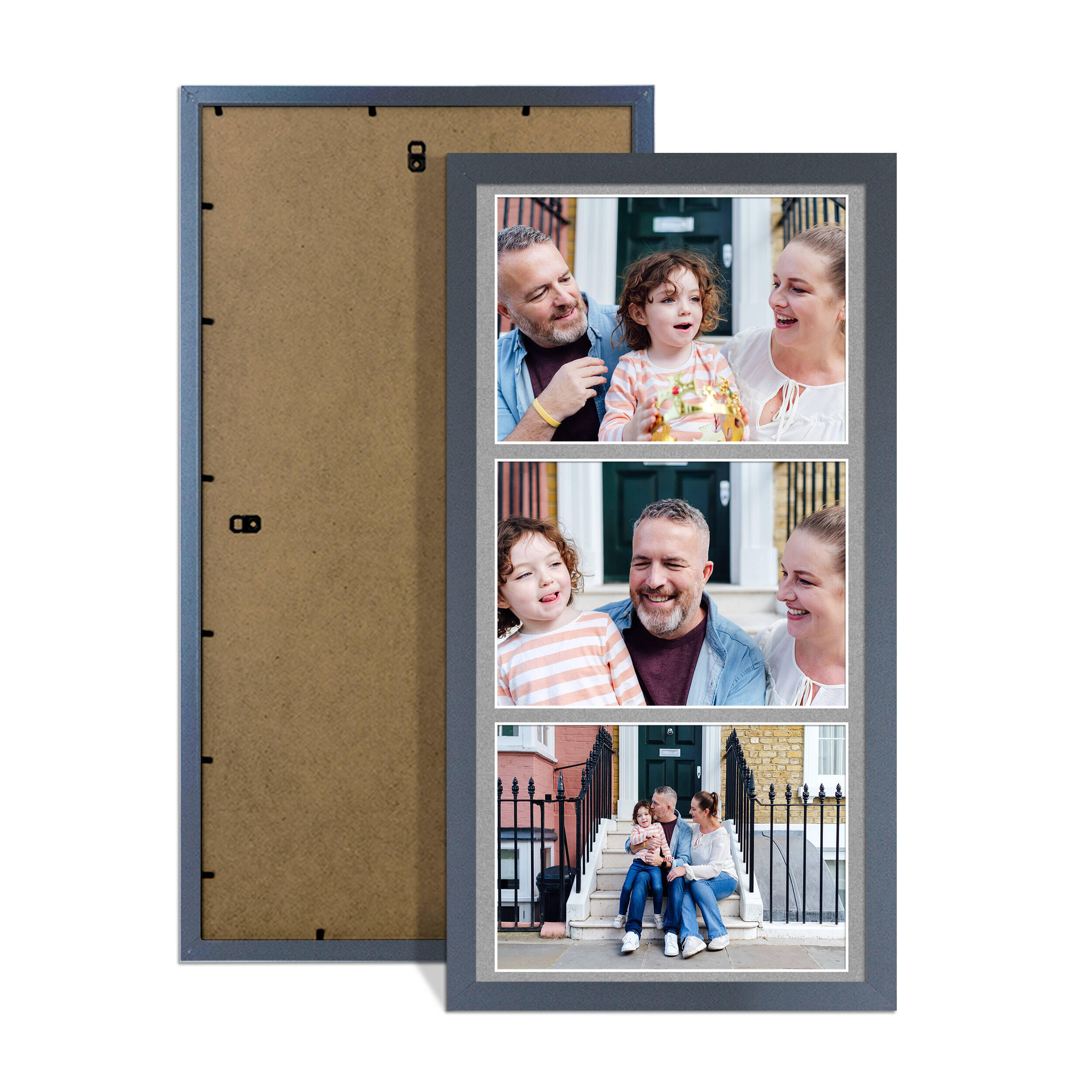 Dark Grey Colour Multi Aperture Photo Frame 7X5 (x3) Pictures – Collage Wall Frame for Family Photos – 16x8 Picture Frame Size