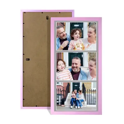 Pastel Pink Colour Multi Aperture Photo Frame 7X5 (x3) Pictures – Collage Wall Frame for Family Photos – 16x8 Picture Frame Size