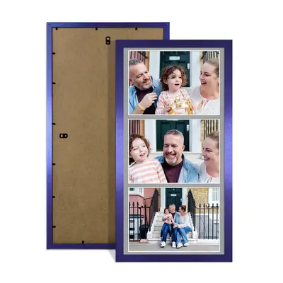 Purple Colour Multi Aperture Photo Frame 7X5 (x3) Pictures – Collage Wall Frame For Loved Ones Photos – 16x8 Frame Size