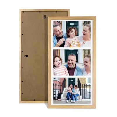 Oak Colour Multi Aperture Photo Frame 7X5 (x3) Pictures – Collage Wall Frame for Family Photos – 16x8 Picture Frame Size