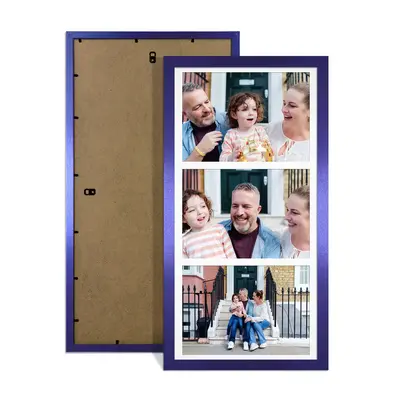 Purple Colour Multi Aperture Photo Frame 7X5 (x3) Pictures – Collage Wall Frame For Family Photos – 16x8 Picture Frame Size