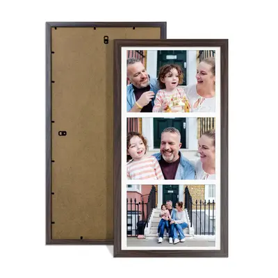 Walnut Colour Multi Aperture Photo Frame 7X5 (x3) Pictures – Collage Wall Frame For Family Photos – 16x8 Picture Frame Size