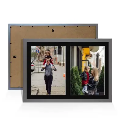 Dark Grey Colour Multi Aperture Photo Frame A4 (x2) Pictures – Collage Wall Frame For Family Photos – 20x14 Picture Frame Size