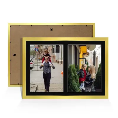 Gold Colour Multi Aperture Photo Frame A4 (x2) Pictures – Collage Wall Frame For Loved Ones Photos – 20x14 Frame Size