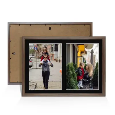 Walnut Colour Multi Aperture Photo Frame A4 (x2) Pictures – Collage Wall Frame for Family Photos – 20x14 Picture Frame Size