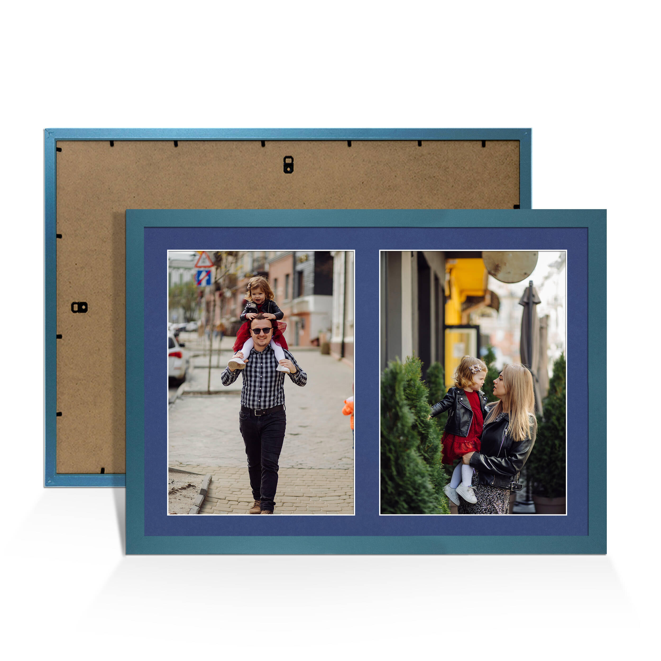 Navy Blue Colour Multi Aperture Photo Frame A4 (x2) Pictures – Collage Wall Frame For Family Photos – 20x14 Picture Frame Size
