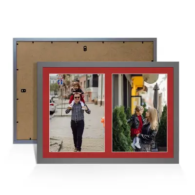 Dark Grey Colour Multi Aperture Photo Frame A4 (x2) Pictures – Collage Wall Frame For Family Photos – 20x14 Picture Frame Size