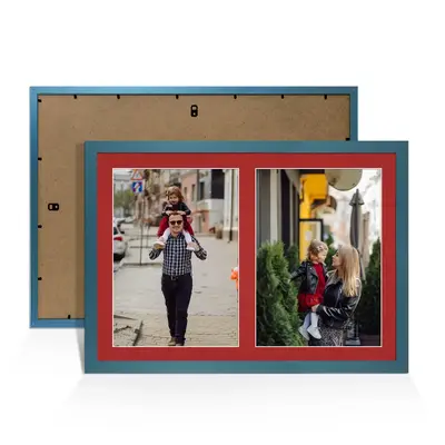 Navy Blue Colour Multi Aperture Photo Frame A4 (x2) Pictures – Collage Wall Frame For Family Photos – 20x14 Picture Frame Size