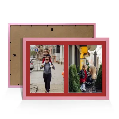 Pastel Pink Colour Multi Aperture Photo Frame A4 (x2) Pictures – Collage Wall Frame For Loved Ones Photos – 20x14 Frame Size