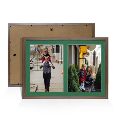 Walnut Colour Multi Aperture Photo Frame A4 (x2) Pictures – Collage Wall Frame for Family Photos – 20x14 Picture Frame Size
