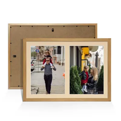 Oak Colour Multi Aperture Photo Frame A4 (x2) Pictures – Collage Wall Frame For Family Photos – 20x14 Picture Frame Size