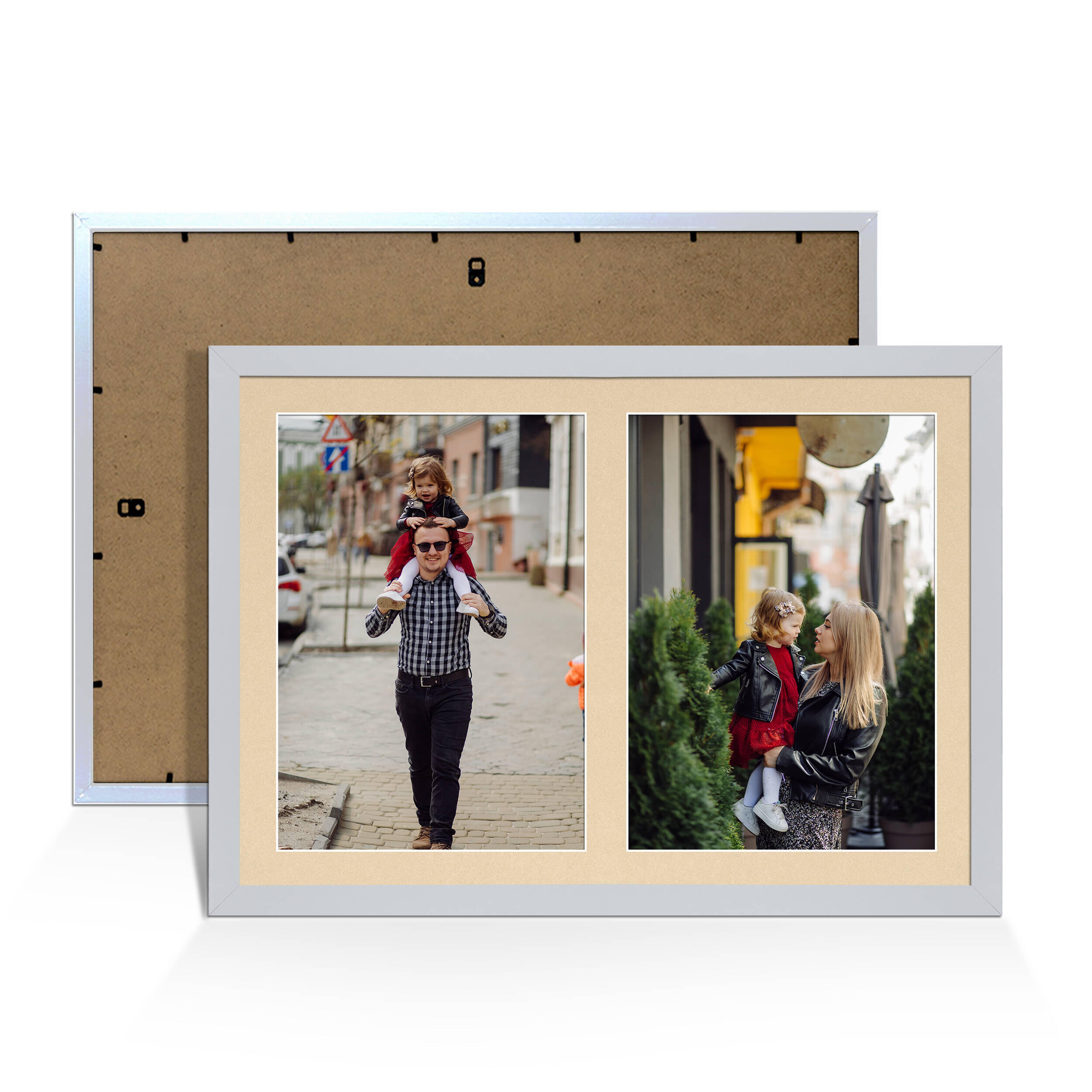 Silver Colour Multi Aperture Photo Frame A4 (x2) Pictures – Collage Wall Frame For Loved Ones Photos – 20x14 Frame Size
