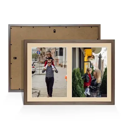 Walnut Colour Multi Aperture Photo Frame A4 (x2) Pictures – Collage Wall Frame For Loved Ones Photos – 20x14 Frame Size