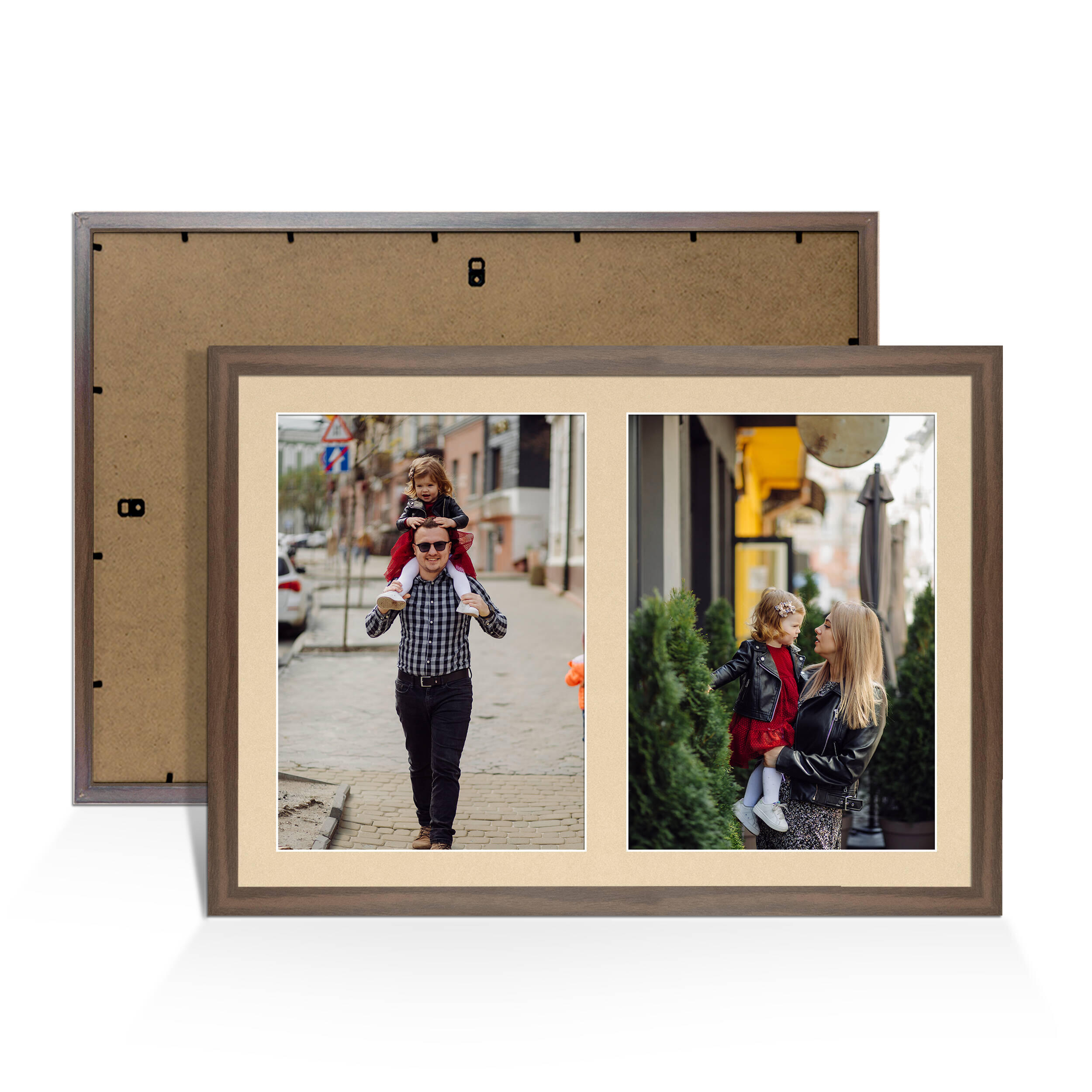 Walnut Colour Multi Aperture Photo Frame A4 (x2) Pictures – Collage Wall Frame For Loved Ones Photos – 20x14 Frame Size