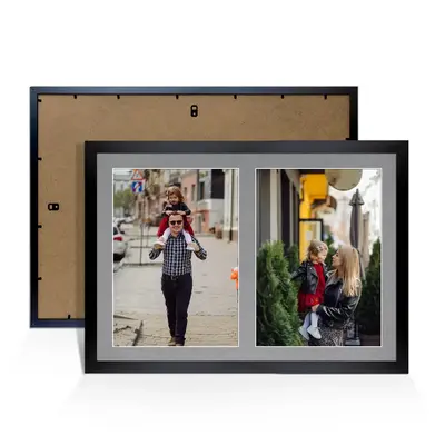 Black Colour Multi Aperture Photo Frame A4 (x2) Pictures – Collage Wall Frame for Family Photos – 20x14 Picture Frame Size