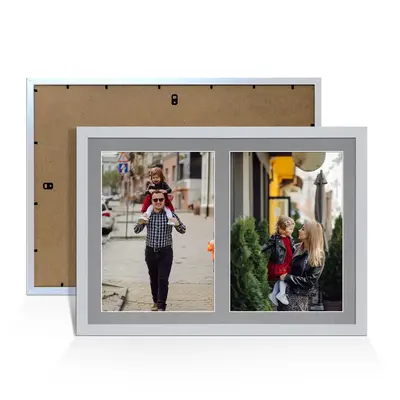 Silver Colour Multi Aperture Photo Frame A4 (x2) Pictures – Collage Wall Frame For Loved Ones Photos – 20x14 Frame Size