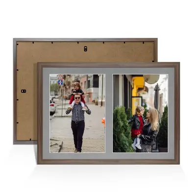 Walnut Colour Multi Aperture Photo Frame A4 (x2) Pictures – Collage Wall Frame For Family Photos – 20x14 Picture Frame Size