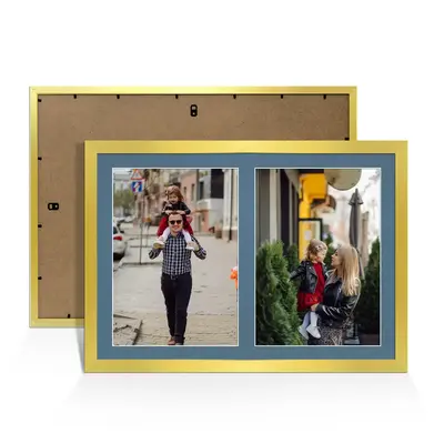 Gold Colour Multi Aperture Photo Frame A4 (x2) Pictures – Collage Wall Frame for Family Photos – 20x14 Picture Frame Size