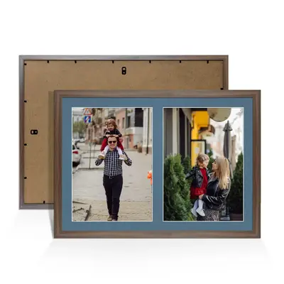 Walnut Colour Multi Aperture Photo Frame A4 (x2) Pictures – Collage Wall Frame for Family Photos – 20x14 Picture Frame Size