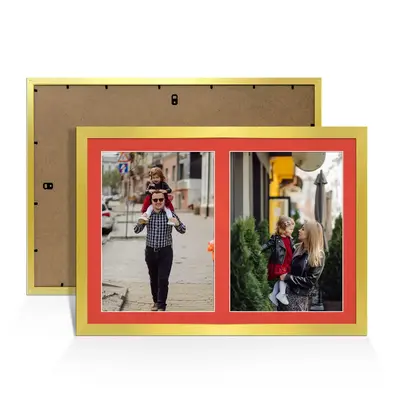 Gold Colour Multi Aperture Photo Frame A4 (x2) Pictures – Collage Wall Frame for Family Photos – 20x14 Picture Frame Size