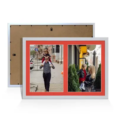 Silver Colour Multi Aperture Photo Frame A4 (x2) Pictures – Collage Wall Frame For Family Photos – 20x14 Picture Frame Size