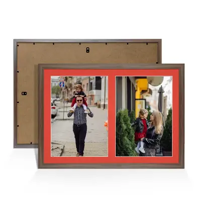 Walnut Colour Multi Aperture Photo Frame A4 (x2) Pictures – Collage Wall Frame For Family Photos – 20x14 Picture Frame Size