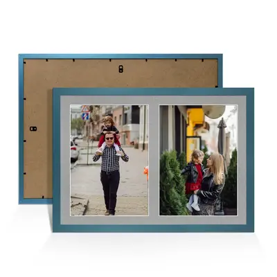 Navy Blue Colour Multi Aperture Photo Frame A4 (x2) Pictures – Collage Wall Frame For Family Photos – 20x14 Picture Frame Size