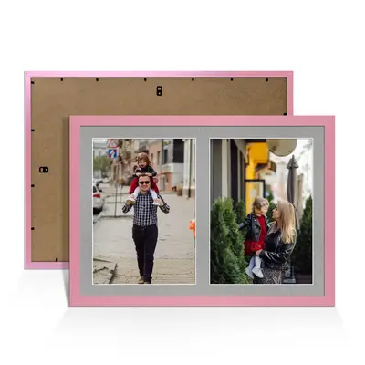 Pastel Pink Colour Multi Aperture Photo Frame A4 (x2) Pictures – Collage Wall Frame for Family Photos – 20x14 Picture Frame Size