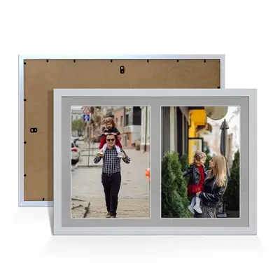 Silver Colour Multi Aperture Photo Frame A4 (x2) Pictures – Collage Wall Frame For Loved Ones Photos – 20x14 Frame Size