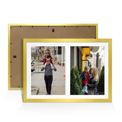 Gold Colour Multi Aperture Photo Frame A4 (x2) Pictures – Collage Wall Frame For Loved Ones Photos – 20x14 Frame Size