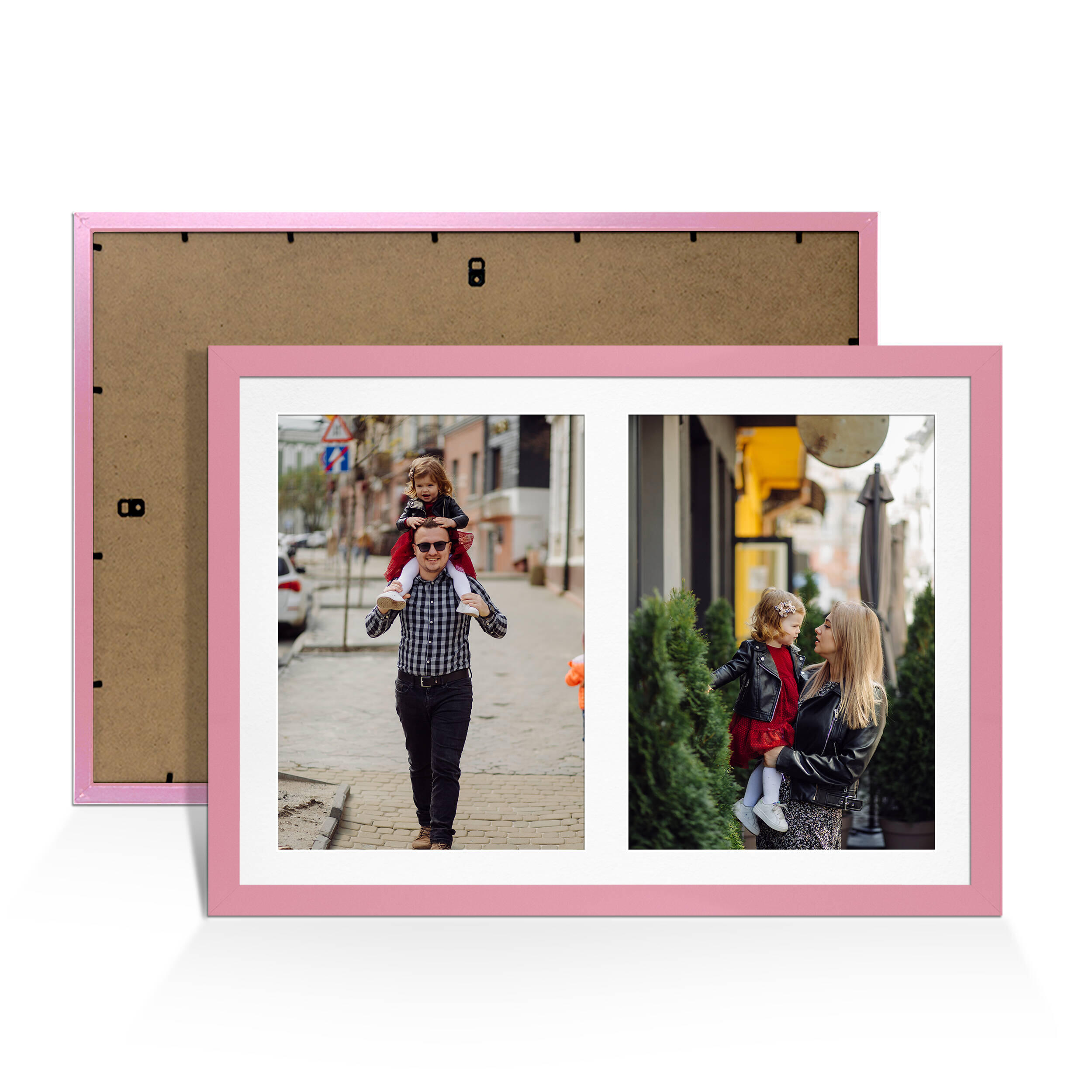 Pastel Pink Colour Multi Aperture Photo Frame A4 (x2) Pictures – Collage Wall Frame For Family Photos – 20x14 Picture Frame Size