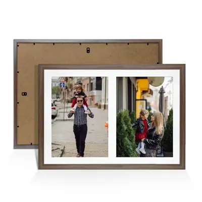 Walnut Colour Multi Aperture Photo Frame A4 (x2) Pictures – Collage Wall Frame For Loved Ones Photos – 20x14 Frame Size