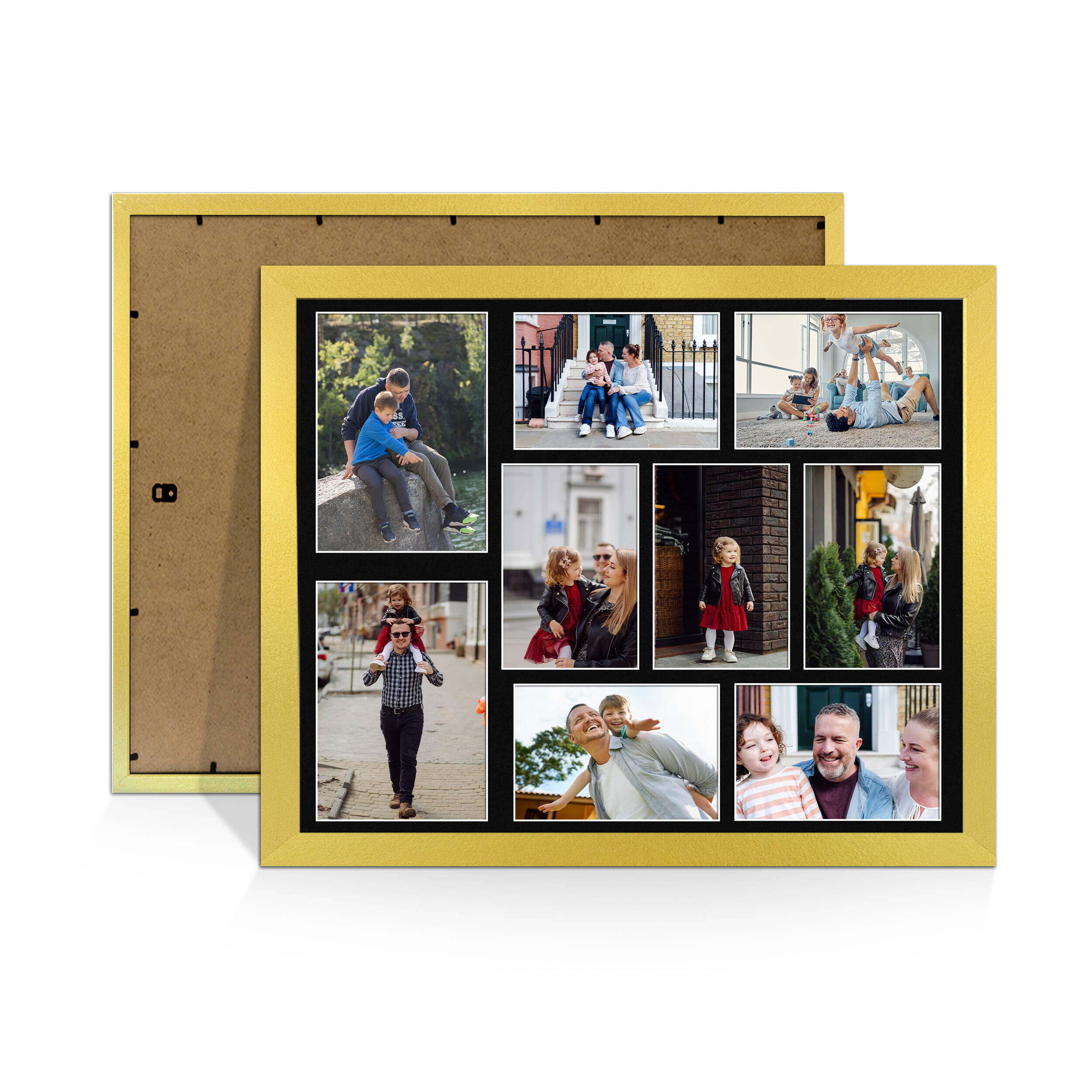 Gold Colour Multi Aperture Photo Frame 7X5 (x2) and 6X4 (x7) Pictures – Collage Wall Frame for Family Photos – 20x16 Picture Frame Size