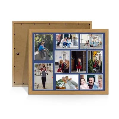 Oak Colour Multi Aperture Photo Frame 7X5 (x2) and 6X4 (x7) Pictures – Collage Wall Frame For Family Photos – 20x16 Picture Frame Size