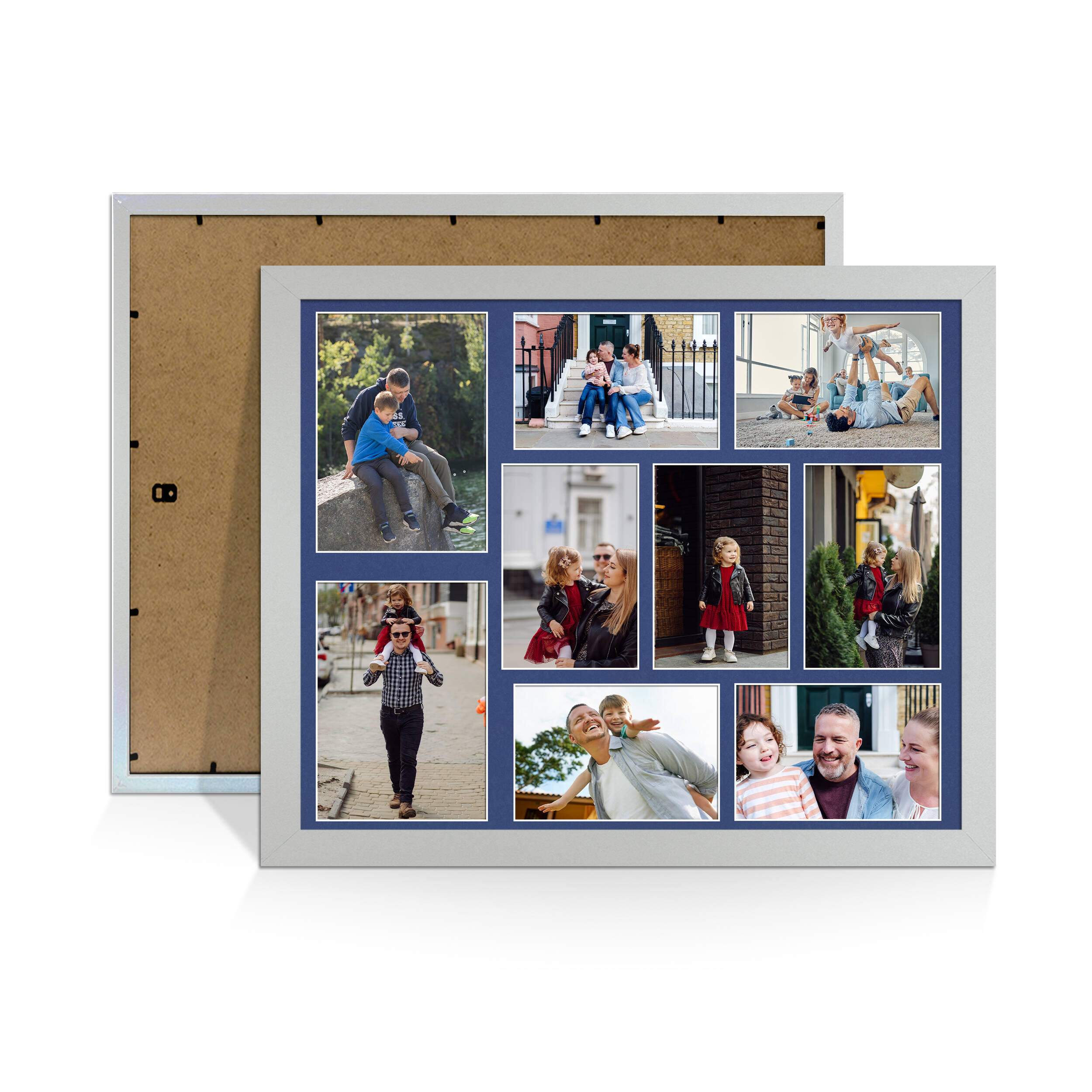 Silver Colour Multi Aperture Photo Frame 7X5 (x2) and 6X4 (x7) Pictures – Collage Wall Frame for Family Photos – 20x16 Picture Frame Size