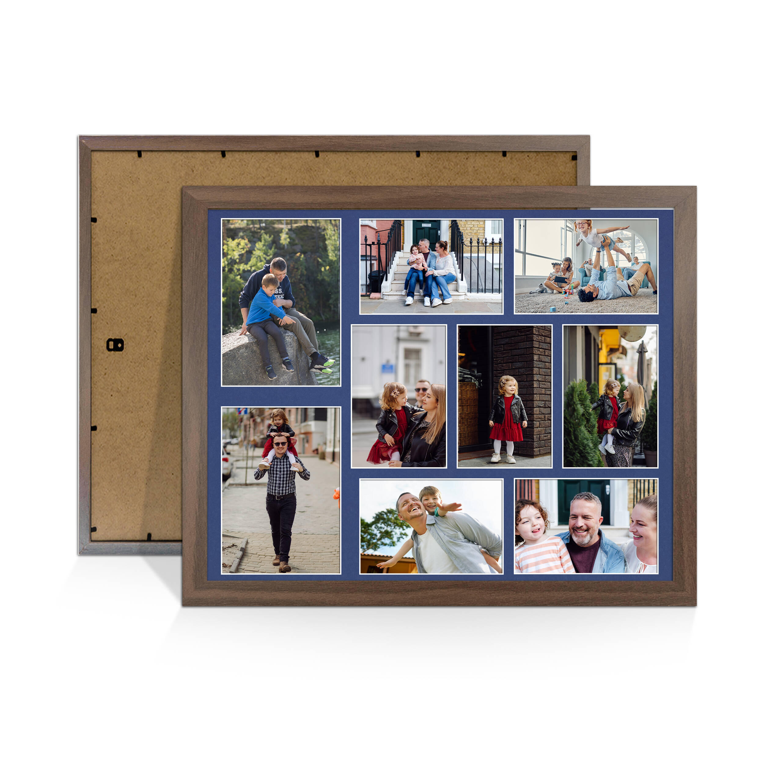 Walnut Colour Multi Aperture Photo Frame 7X5 (x2) and 6X4 (x7) Pictures – Collage Wall Frame for Family Photos – 20x16 Picture Frame Size
