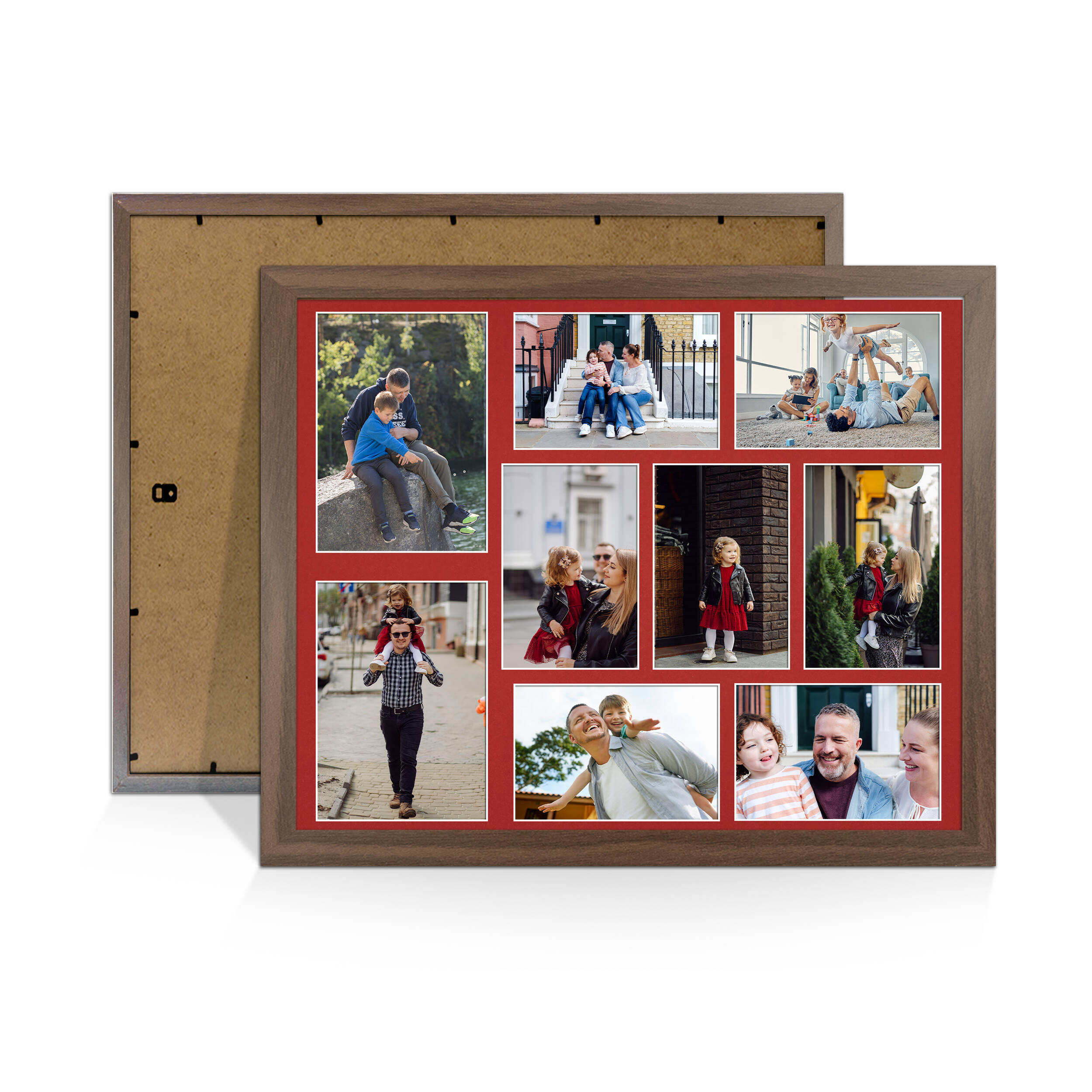 Walnut Colour Multi Aperture Photo Frame 7X5 (x2) and 6X4 (x7) Pictures – Collage Wall Frame for Family Photos – 20x16 Picture Frame Size