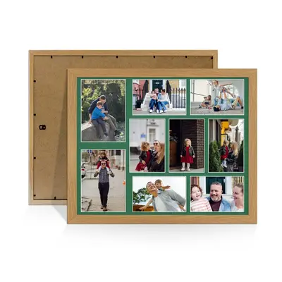Oak Colour Multi Aperture Photo Frame 7X5 (x2) and 6X4 (x7) Pictures – Collage Wall Frame For Family Photos – 20x16 Picture Frame Size
