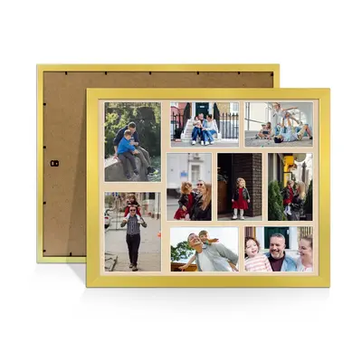 Gold Colour Multi Aperture Photo Frame 7X5 (x2) and 6X4 (x7) Pictures – Collage Wall Frame for Family Photos – 20x16 Picture Frame Size
