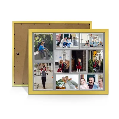 Gold Colour Multi Aperture Photo Frame 7X5 (x2) and 6X4 (x7) Pictures – Collage Wall Frame For Loved Ones Photos – 20x16 Frame Size