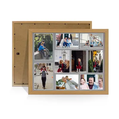 Oak Colour Multi Aperture Photo Frame 7X5 (x2) and 6X4 (x7) Pictures – Collage Wall Frame For Loved Ones Photos – 20x16 Frame Size