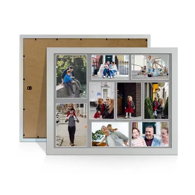 Silver Colour Multi Aperture Photo Frame 7X5 (x2) and 6X4 (x7) Pictures – Collage Wall Frame for Family Photos – 20x16 Picture Frame Size