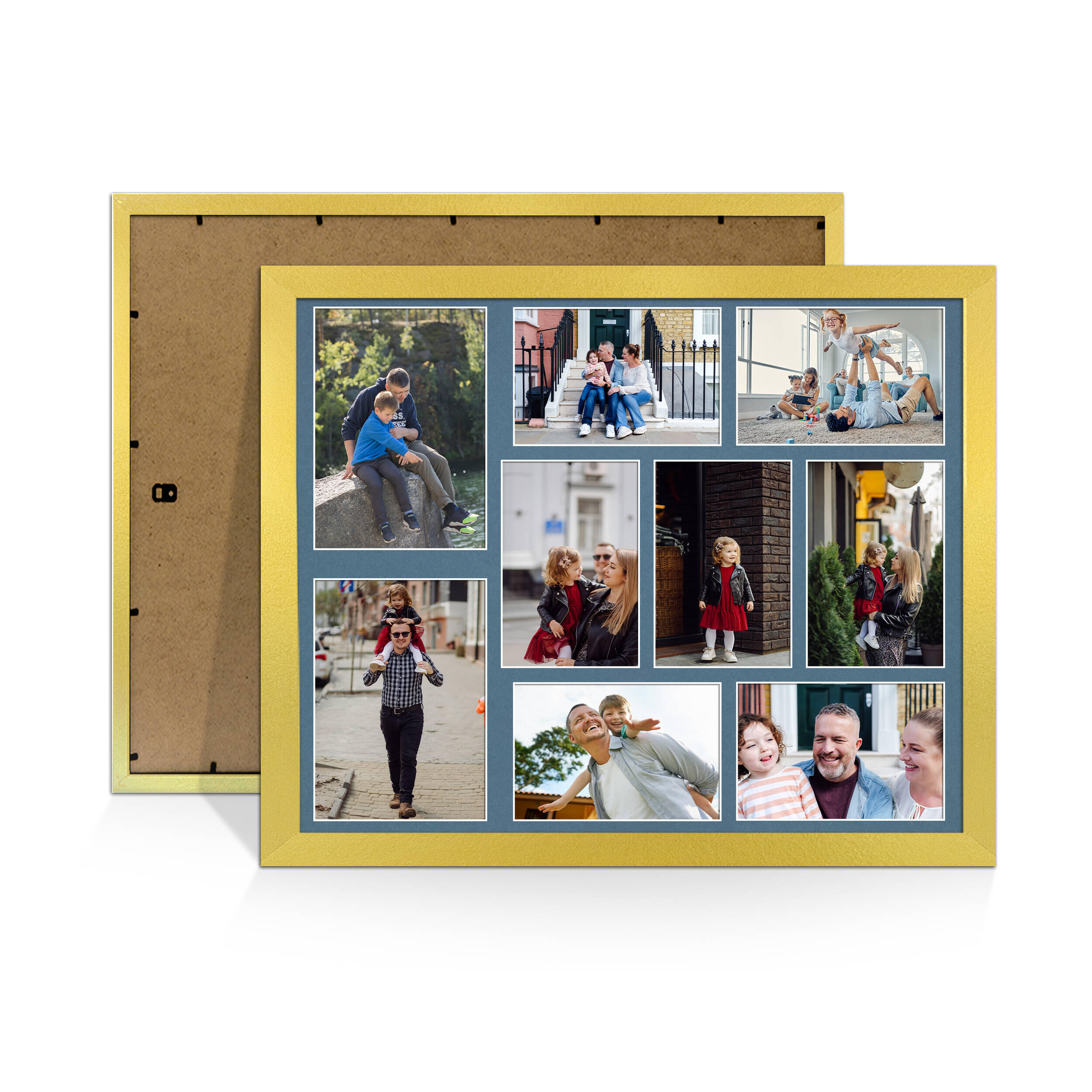 Gold Colour Multi Aperture Photo Frame 7X5 (x2) and 6X4 (x7) Pictures – Collage Wall Frame For Family Photos – 20x16 Picture Frame Size