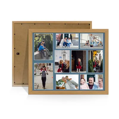 Oak Colour Multi Aperture Photo Frame 7X5 (x2) and 6X4 (x7) Pictures – Collage Wall Frame For Family Photos – 20x16 Picture Frame Size